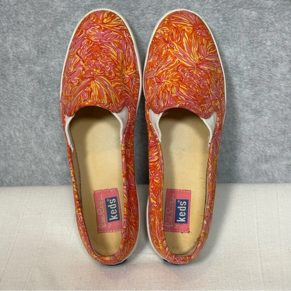 Keds x Lilly Pulitzer Loafer Slip-On Sneakers-Pink Orange Floral-Women Size 8.5